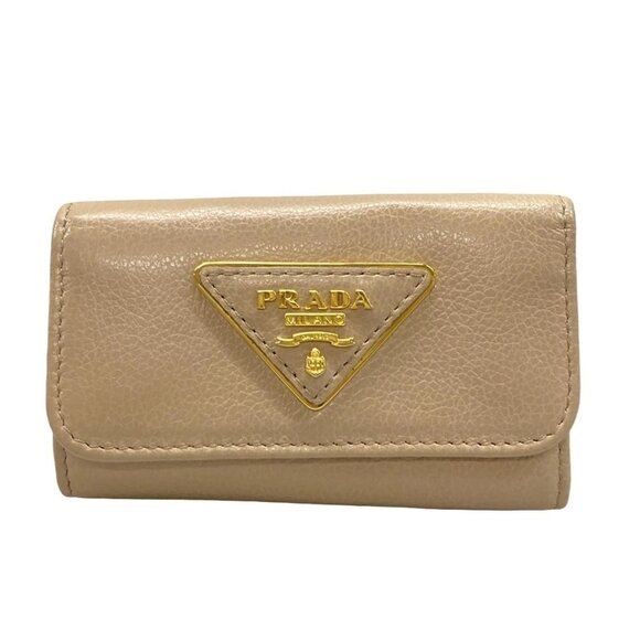 PRADA - 1PG222 Pink Beige Leather Key Case